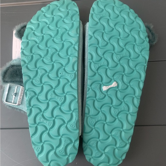 Birkenstock Arizona Suede Leather Beryl Teal Shearling Lined Sandals NWT - Picture 9 of 9
